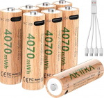 Komplekt 8 liitium AA patareid 4070 mWh, 1,5 V, 1-to-4 USB-C laadimiskaabliga, tugev j&otilde;udlus m&auml;ngukontrollerite, nutikate ukselukkude ja turvakaamerate jaoks.