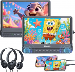 GOnavidio Dual-Auto-DVD-Player mit HDMI-Eingang, Auto-TV-Bildschirm mit Kopfh&ouml;rern, Montagehalterungen, unterst&uuml;tzt Synchronisation von TV/Telefon, USB/TF-Karte, MP4/MKV, spielen Sie gleiche