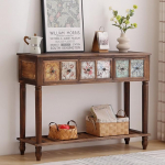 JSWHYBD Vintage-Konsolentisch aus bemaltem Massivholz, Eingangstisch mit Schubladen und offenem Regal, Retro-Akzenttisch f&uuml;r das Wohnzimmer im Flur 116 * 30 * 80CM