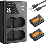 K&F CONCEPT EN-EL15/EN-EL15A/EN-EL15B akud &uuml;hilduvad Nikon DSLR D7000/D7100/D7200/D7500/D850/ D810/A/ D800/E/ D750/D610/D600/D500 (2 tk, DUAL USB 210, 210 mAh aku)