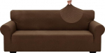 ZNSAYOTX Jacquard-Couch&uuml;berzug f&uuml;r 3 Kissen, Couch, Wohnzimmer, hoher Stretch-Sofabezug, f&uuml;r Haustiere, Hunde, rutschfest, verdickt, M&ouml;belschutz, suurus L, neues Muster, Kaffeefarben, 1 St&uuml;ck
