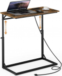 Vagusicc C-f&ouml;rmiger Beistelltisch mit Ladestation, gro&szlig;er C-Tisch, h&ouml;henverstellbar, Beistelltisch f&uuml;r Couch, Couchtisch, Rutsche unter dem Sofatisch, TV-Tablett, Tisch f&uuml;r Sofa, Wohnzimmer