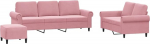 vidaXL Sofagarnitur 3-TLG., Sessel Couch mit Kissen Fu&szlig;hocker, Sofa Wohnzimmersofa mit Armlehnen, Couchgarnitur Designsofa Sitzm&ouml;bel Polsterm&ouml;bel, Rosa Samt
