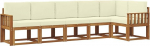 Outdoor-Sofa Set aus massivem Akazienholz - Gartenm&ouml;bel-Set mit bequemen Kissen in Natur und Creme - Modulares Gartensofa f&uuml;r Terrasse und Garten, 306x128,5x73 cm