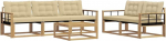 Gartenm&ouml;bel-Set aus massivem Akazienholz, modulares Outdoor-Lounge-Sofa f&uuml;r 5 Personen mit Tisch, inklusive Kissen, robuste Terrassen-Garnitur f&uuml;r Garten und Veranda, Wei&szlig; und Beige