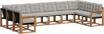 Outdoor Sofa Set aus massivem Akazienholz - Modulare Gartenlounge - 10-teilig mit Kissen - Naturbelassen & Hellgrau - 363x187,5x73 cm f&uuml;r Terrasse und Garten
