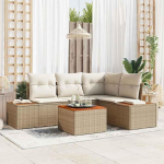 Modulares Outdoor-Sofa-Set 4 St&uuml;cke in Schwarz Creme aus Polyrattan mit Kissen f&uuml;r den Garten