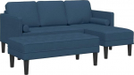 Modulares Diivan Set Blau mit 2 Kissen aus atmungsaktivem Polyester, Stabiler Holzwerkstoffrahmen, Flache Armlehnen, umkonfigurierbare Abschnitte f&uuml;r L- oder U-Form, einfache Montage