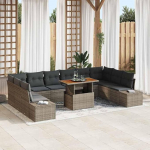 Garten Sofa Set Poly Rattan 11 teilig Grau Braun mit Kissen und Stauraum als Outdoor Sofagarnitur 11 Teile
