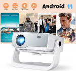Smart Projector 4K tugi, Android 11, kaasaskantav projektor, WiFi 6 & BT 5.2, 120&deg; reguleeritav statiiv, elektriline fookus, trapetsikorrektsioon, &uuml;hildub iOS Android HDMI-ga