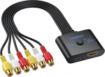 CAMWAY 2 RCA HDMI adapter, 16:9/4:3 konverteerimine 1080P Composite CVBS RCA Video Audio Converter koos 50 cm HDMI kaabliga, Plug & Play, AV adapter toetab PAL/NTSC Wii/PS1/PS2/N64/Xbox/DVD/VCR jaoks.