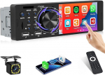 Hikity 1 DIN autoraadio 4-tollise IPS puuteekraaniga Wired Carplay Android autoraadio nuppudega Bluetooth 5.1 autoraadio Mirror Link FM RDS EQ 2USB AUX TF Card Mic tagurduskaamera