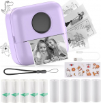 HuiJuKeJi Mini Printer, Pocket Printer, Mini Photo Printer for Smartphone, Sticker Printer, Thermal Photo Printer for Journal, Travel Logo, Notes, Journal, List, Memo (Purple)