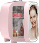 DF01A Mini Cosmetic Fridge, 4L Mini Fridge with 3-Level LED Mirror, Low Noise, Small Skin Care Fridge with Cooling and Heating Function, Portable Design for Bedroom, Office and Car