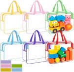 6 l&auml;bipaistvat Spielzeug-Aufbewahrungsbeutel mit Rei&szlig;verschluss, mit Griffen, 30 x 21 x 9 cm, PVC, wasserdichte Organizer-Taschen f&uuml;r Bausteine, Puzzles, Brettspiele (6 v&auml;rvi)