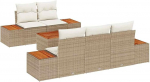 Rantry 6-teilige Garten Sofa Set mit Kissen Beige Poly Rattan Akazie Gartenlounge Model3356696