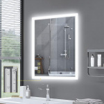 AI-LIGHTING Bathroom Mirror with Lighting, 45 x 60 cm, Bathroom Mirror with Light and Razor Connection, Anti-Fog, 3 Light Colours, Dimmable, Energy-Saving, Illuminated Mirror