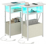 Slim Side Table koos laadimisjaamaga, LED Side Table, 2 komplekt v&auml;ikestele ruumidele, Skinny Bedside Table Set 2 koos hoiukorviga, 3-tasandiline diivan, &ouml;&ouml;kapid elutuppa, magamistuppa, magamistuppa