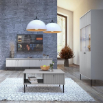 Home Furniture Set Grey 3-Piece Modern Display Cabinet Coffee Table Lowboard