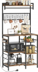 HOMCOM K&uuml;chenregal mit DREI Steckdosen und LED-Beleuchtung, industrielles B&auml;ckereiregal mit Mikrowellenablagen, Drahtgitterkorb, Haken, Stange 80x42x162 cm, rustikal braun und schwarz