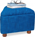 Relaxdays Cotton Padded Footstool Small Stool with Cushion for Sofa, Triangular Pouf with Wooden Legs, Blue