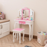Bonnlo riietuslaud koos v&auml;ljaheitega ja eemaldatava peegliga, laste laud koos sahtliga t&uuml;drukutele alates 3. eluaastast, lumehelbe muster, roosa