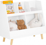 SoBuy KMB19-W laste riiulid 5-kohaline raamaturiiul lastele, mille jalad on puidust, valge B x K x S: Umbes 86 x 77 x 36 cm