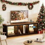 TV kapp, Lowboard pistikupesade ja LED-valgustitega, 160 x 35 x 50 cm, TV kapp eemaldatava klaasriiuliga, avatud hoiuruum, elutuppa, magamistuppa, musta v&auml;rvi