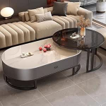 Ovaalne kivist kohvilaud Kaasaegne terasraamiga pesitsuslaud elutuppa magamistuppa