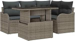 5-teiliges Garten-Sofa-Set mit Kissen Grau Poly-Rattan, 2-Sitzer Garten-Sofa mit Stauraum & Kissen Grau Poly-Rattan Gartenlounge Model3357192
