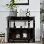 Konsolentisch, Sofatisch, Eingangstisch aus Massivholz, Tisch hinter der Couch, Akzenttisch mit Glasschrankt&uuml;r und offenen Regalen, dekorativer Flurtisch (Schwarz, 100 cm)