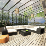 Homgoday 10-teiliges Rattan-Sofa-Set mit Polstern, schwarz/cremewei? - Modularer Lounge-Bereich Model46815
