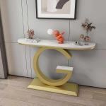 Moderner, schmaler Konsolentisch in Gold - 120 cm (47,2 Zoll) breiter Beistelltisch mit Metallgestell f&uuml;r Wohnzimmer, Flur und Eingangsbereich - Stilvoller Sofatisch hinter dem Sofa, platzsp