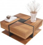 HAINEW Modernne kohvilaud Ruudukujuline funktsionaalne kohvilaud 4 sahtli ja alumise hoiuruumiga, elutoa laud, diivanilaud, kohvilaud, puidust k&uuml;ljelaud (puidu v&auml;rvi)