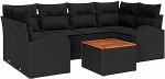 7-teiliges Garten Sofa Set mit Kissen Schwarz Poly Rattan Akazie Gartenlounge Model3347534