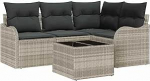5-teiliges Garten-Sofa-Set mit Kissen Grau Poly-Rattan, 2-Sitzer Garten-Sofa mit Stauraum & Kissen Hellgrau Poly-Rattan Gartenlounge Model3354361