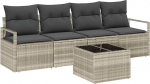 5-teiliges Garten-Sofa-Set mit Kissen Hellgrau Poly-Rattan Gartenlounge Model3346252