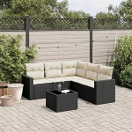 Set Schlafsofa, 6-teiliges Gartensofa-Set mit schwarzen Kissen aus Polyrattan, Set f&uuml;r Schlafsofa, Wohnzimmer, Gartensofa, modernes Sofaset f&uuml;r den Au&szlig;enbereich, Outdoor-M&ouml;bel k1