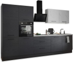 New York Modern Kitchen Unit without Electrical Appliances in Graphite Black, Marble Look, FSC-Certified, Spacious Fitted Kitchen with Lots of Storage Space, 320 x 210 x 60 cm (W x H x D)