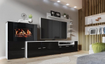 Skraut Home Living Room Furniture with Electric Fireplace - 170 x 290 x 45 cm - LED Lighting System with Flame Effect - New Olympus Model - Modern Style - White/Black Finish