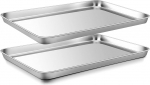 Onader Baking Tray, Set of 2, Stainless Steel Oven Tray, Cake Tray, Large Rectangular Baking Mould for Baking, Cooking, Serving, Non-Toxic & Healthy, Easy to Clean and Dishwasher Safe, 40.5 x 30.5 x