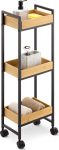 Navaris Bamboo Trolley 3 Levels - Mobile Bathroom Trolley with Wheels - Niche Trolley Kitchen Trolley Rolling Shelf for Bathroom Kitchen - Recess Shelf on Wheels