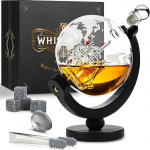 WHISISKEY Whisky Carafe Set - Whiskey Gift Set - Gifts for Men - Men's Gifts Gift - Birthday Gift Man - Globe Decanter 900 ml, Gift Box, 4 Whisky Stones