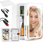 Mini k&uuml;lmik 6 L - k&uuml;lmikud V&auml;ike 12 V 230 V t&ouml;&ouml;tab vaikselt koos peegli ja LED-valgustusega - nahahoolduse k&uuml;lmik kosmeetika jaoks Kosmeetikahooldus Kosmeetikak&uuml;lmik ideaalselt autosse (valge)