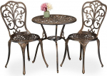 Relaxdays Garden Furniture Set 3-Piece Table 2 Chairs Cast Aluminium Balcony Furniture Antique Design Garden Furniture Black / Bronze