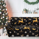 Mybedsoul Sofabezug mit weihnachtlichem Druck, schwarz, Rentier, bedruckt, elastischer Couchbezug, maschinenwaschbar, Weihnachtsthema, roter Sofa-Schonbezug f&uuml;r Wohnzimmer (2-Sitzer/Zweisitzer)