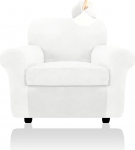 FestiCorp Sofabezug, Samt-Couchbez&uuml;ge f&uuml;r Hunde, Stretch-Sofa-Schonbez&uuml;ge, dicke M&ouml;belbez&uuml;ge f&uuml;r Haustiere, waschbarer Stuhlbezug, Sessel, gebrochenes Wei&szlig;