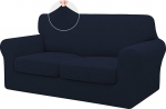 ISSUNTEX 3-teilige Sofabez&uuml;ge, hochdehnbar, dick, weich, Bezug f&uuml;r Sofa mit 2 separaten Kissen, Jacquard-Stoff, elastischer Bezug, M&ouml;belschutz f&uuml;r Hunde, f&uuml;r Zweisitzer, Marineblau
