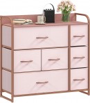 DWVO 7 Drawer Chest of Drawers, Durable Fabric, Sturdy Metal Frame, Modern and Functional Ideal for Bedroom, Living Room, Hallway, Children's Room, Pink