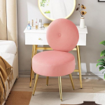 Ckaff Dressing Chair, Dressing Table Chair, Living Room Chair with Backrest & Adjustable Gold Legs, Velvet Desk Chair, Dining Room Chair for Bedroom, Living Room, Children's Room, Home Office, Pink